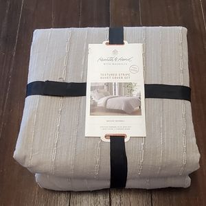 Hearth & Hand 3-Piece Full/Queen Duvet Cover Set Gray Washed Stripe Cotton